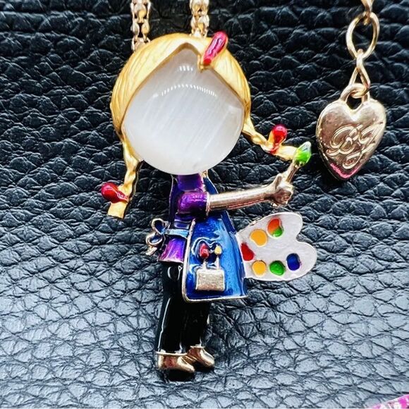 Enamel Little Girl Drawing Pendant Necklace/Brooch NWOT - Picture 2 of 3